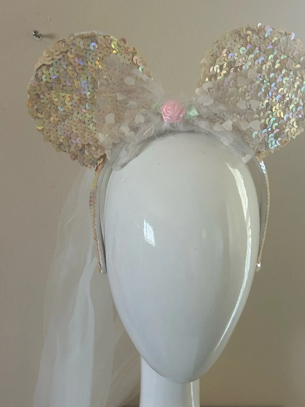 Disney world wedding Sequin Pink white, rose color ears sequin Headband